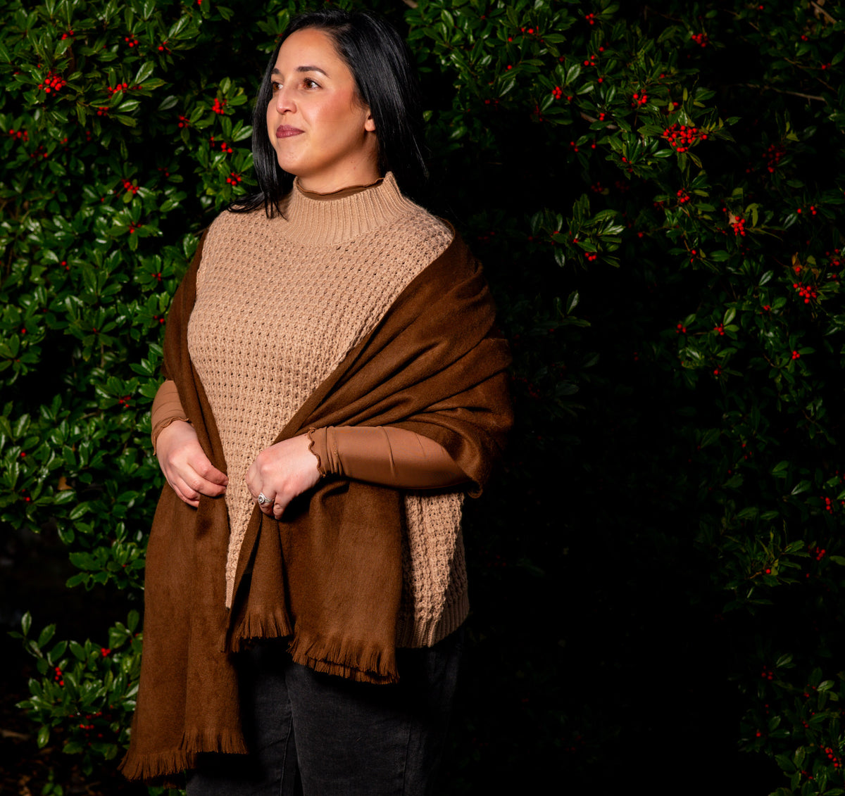 Artisan Handwoven Alpaca Shawl – Earthy Brown Luxury Wrap