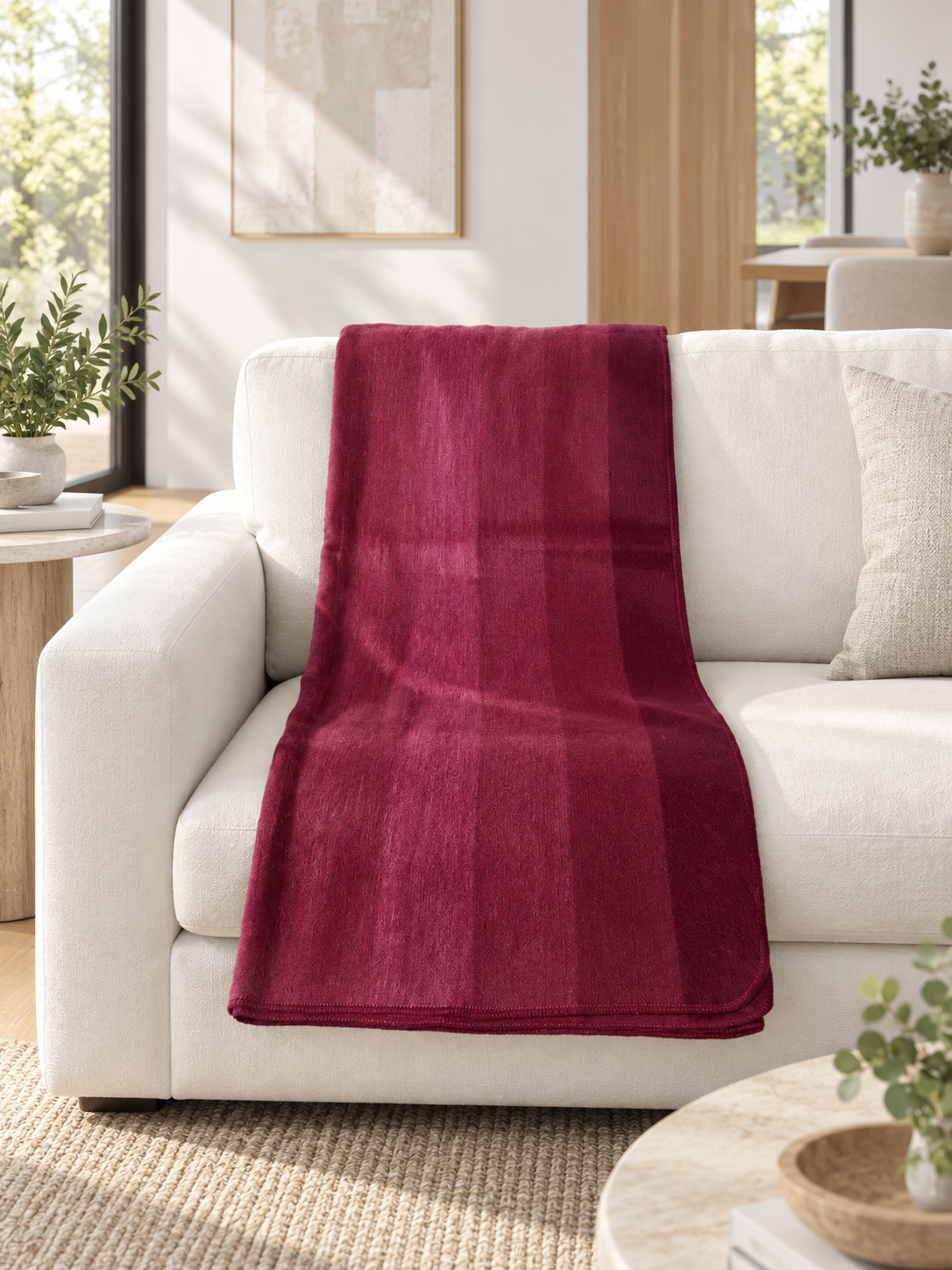Artisanal Burgundy Otavalo Alpaca Wool Blanket | Handwoven Heritage Luxury Throw