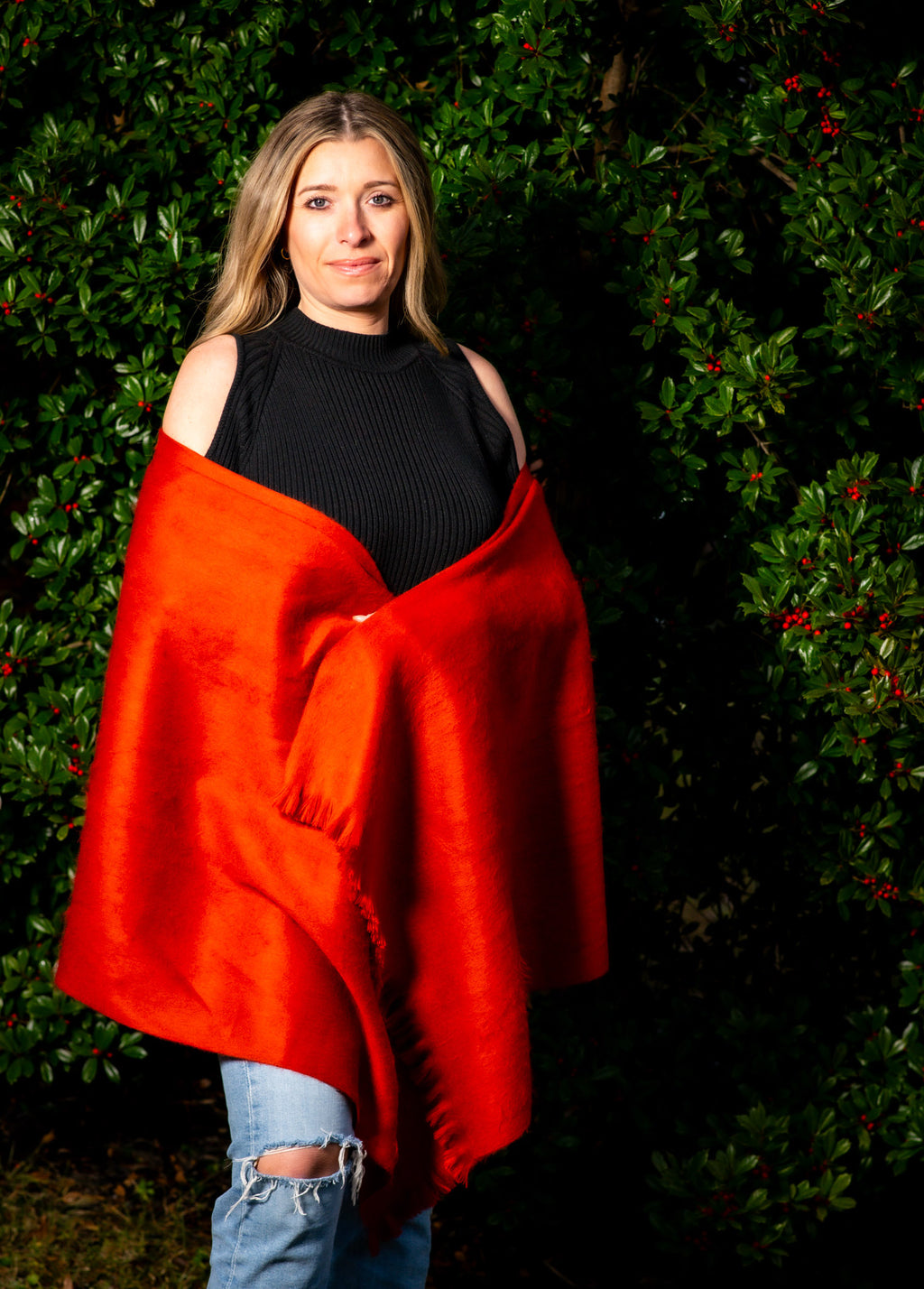 Artisanal Sunset Orange Alpaca Luxury Shawl