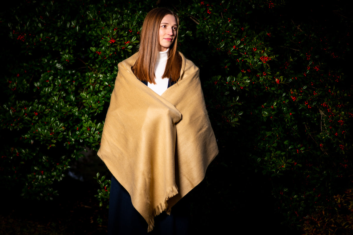 Handwoven Light Brown Alpaca Shawl – Soft Artisan Wrap