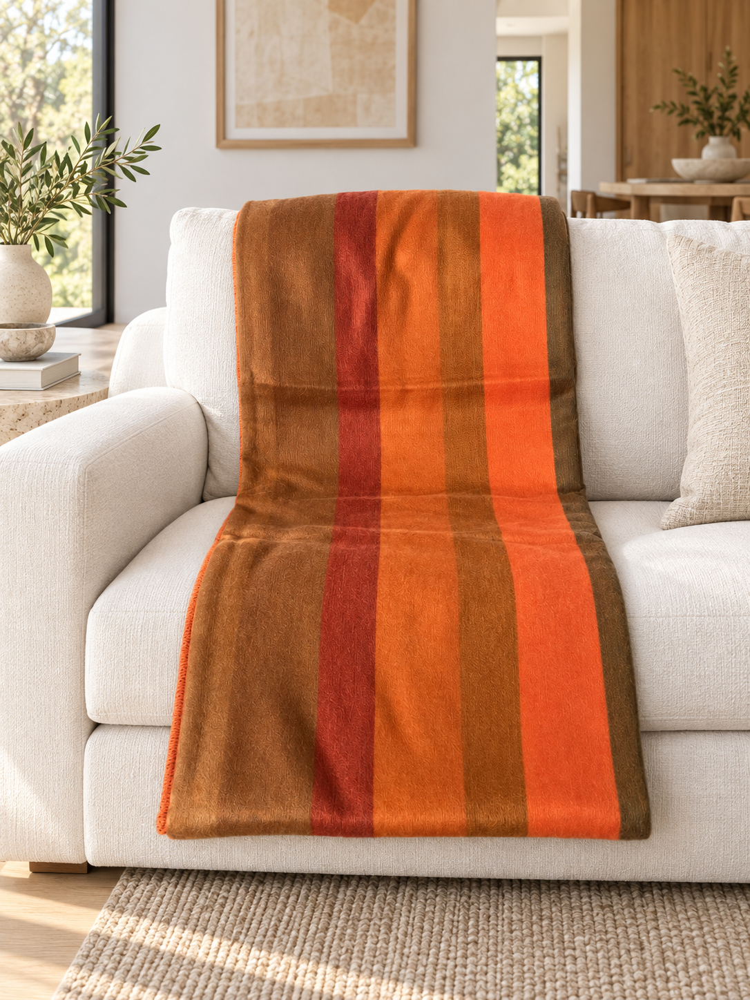 Handwoven Sunset Orange Alpaca Wool Blanket