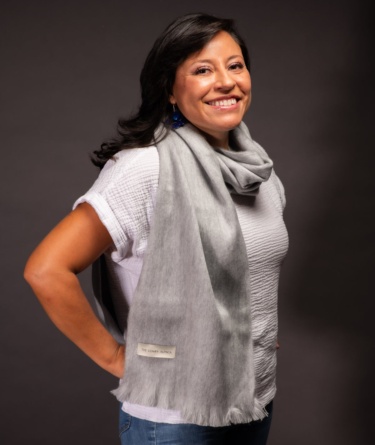 Slate Gray Alpaca Scarf | Handwoven Luxury Ecuador Wool Wrap